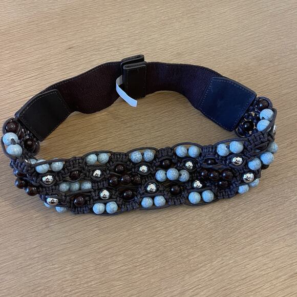 Anthropologie Beaded Macrame Belt Size S Leather Western Coastal Cowgirl Boho - Picture 1 of 7